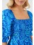 2512 Desenli Yırtmaçlı Elbise - Mavi 5