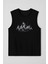 Kadın Bisiklet Yaka Baskılı Siyah Kolsuz T-Shirt 1