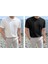 Erkek Mat Siyah Kısa Kollu Fitilli Akrilik-Pamuk Karışımlı Triko T-Shirt 1