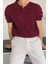 Erkek Bordo Ince Saç Örgülü Slim Fit Polo Yaka Triko T-Shirt 1