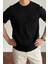 Erkek Siyah Fitilli Slim Fit Bisiklet Yaka Triko T-Shirt 2