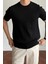 Erkek Siyah Fitilli Slim Fit Bisiklet Yaka Triko T-Shirt 3