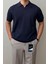 Erkek Lacivert Patlı Kısa Kollu Polo Yaka Triko T-Shirt 1