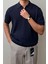 Erkek Lacivert Patlı Kısa Kollu Polo Yaka Triko T-Shirt 2