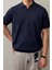 Erkek Lacivert Patlı Kısa Kollu Polo Yaka Triko T-Shirt 3