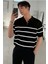 Erkek Düğmeli Polo Yaka Çizgi Detaylı Slim Fit Triko T-Shirt 1
