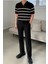 Erkek Düğmeli Polo Yaka Çizgi Detaylı Slim Fit Triko T-Shirt 2