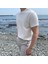 Beyaz Erkek Yuvarlak Yaka 2 Çizgili Örme Triko T-Shirt 3