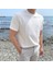 Beyaz Erkek Yuvarlak Yaka 2 Çizgili Örme Triko T-Shirt 4