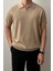 Erkek Camel Patlı Kısa Kollu Polo Yaka Triko T-Shirt 1