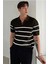 Erkek Düğmeli Polo Yaka Çizgi Detaylı Slim Fit Triko T-Shirt 3