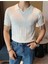 Erkek Beyaz Çizgili Kısa Kollu Triko T-Shirt 1