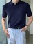 Lacivert Erkek Fitilli Polo Yaka Triko T-Shirt 1