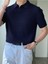 Lacivert Erkek Fitilli Polo Yaka Triko T-Shirt 2