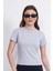 Crop Slim Fit Pamuk Likra Tişört-Gri Melanj 1