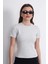 Crop Slim Fit Pamuk Likra Tişört-Kar Melanj 1