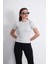 Crop Slim Fit Pamuk Likra Tişört-Kar Melanj 3