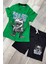 Dinozor Baskılı Yeşil Tişört ve Siyah Şort Yazlık Çocuk Takım 1
