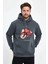 Unisex Kapüşonlu Üç Iplik Oversize Baskılı Sweatshirt - Gri 1