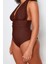Büyük Beden Destekli Incelten Etki Askılı Derin V Yaka Kahverengi Arkası Çapraz Mayo 4