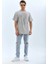Unisex Oversize Taşlı Bisiklet Yaka T-Shirt - Gri 1