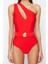 Kadın Destekli Askılı Brief Yaka Kırmızı Kemerli Tek Omuz Premium Aksesuarlı Regular Mayo 2