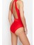 Kadın Destekli Askılı Brief Yaka Kırmızı Kemerli Tek Omuz Premium Aksesuarlı Regular Mayo 3