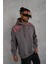 Erkek Ön ve Arka Baskılı Kapüşonlu 3 Iplik Sweatshirt - Füme 1