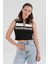 Çizgili Önü Fermuarlı Kolsuz Crop Bluz 1
