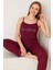 Kadın Ip Askılı Uzun Pijama Takımı Kalpli Desen Bordo Hafif Dublin Kumaş 1