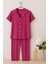 Kadın Bambu Kısa Kollu Düğmeli Gömlek Mini Puantiyeli Pijama Takımı 3