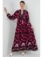 2423 Otantik Desenli Tesettür Elbise - Bordo - Fuşya 1