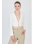 Beyaz Keten Görünümlü %100 Pamuk Bağlama Detaylı Crop Blazer Ceket 7070 1
