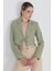 Olive Yeşili Keten Görünümlü %100 Pamuk Bağlama Detaylı Crop Blazer Ceket 7070 2