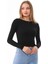 Kadın Crop Pamuklu Patlı T-Shirt-Siyah 5