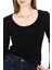 Kadın Viskon Dekolte Yaka Slim Fit Tişört-Siyah 3