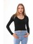 Kadın Crop Pamuklu V Yaka T-Shirt -Siyah 5