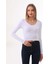 Kadın Crop Pamuklu V Yaka T-Shirt -Beyaz 5