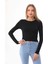 Kadın Crop Pamuklu Basiç T-Shirt -Siyah 1