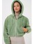 5193 Kapüşonlu Peluş Crop Ceket - E.yeşil 1