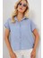 Kadın Çizgili Kısa Kol Gömlek 20324 - Indigo 3