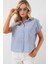 Kadın Çizgili Kısa Kol Gömlek 20324 - Indigo 4