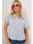 Kadın Çizgili Kısa Kol Gömlek 20324 - Mavi 3