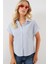 Kadın Çizgili Kısa Kol Gömlek 20324 - Mavi 4
