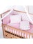 Ahşap Beşik Anne Yanı Beşik Organik (Boyasız) 60X120 - Pembe Yıldız Tek Yastıklı Uyku Seti Yatak 4
