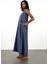 Lacivert V Yaka Tencel Elbise 036 5