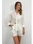 Ekru %100 Keten Oversize Gömlek 2