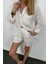 Ekru %100 Keten Oversize Gömlek 4