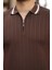 Erkek Yaka ve Kolları Çizgi Detaylı Fermuarlı Kısa Kollu T-Shirt 3