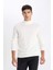Slim Fit Yarım Balıkçı Yaka Basic Örme Kazak Ecru 1